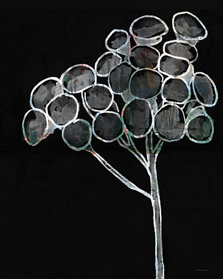Kamdon Kreations KAM1042 - KAM1042 - Tip Top - 12x16 stylized tree silhouette, abstract tree canopy, round leaves, modern botanical, mixed media collage texture, dark charcoal background, contemporary nature art, minimalist tree, neutral wall decor, moody modern print, organic shapes from Penny Lane