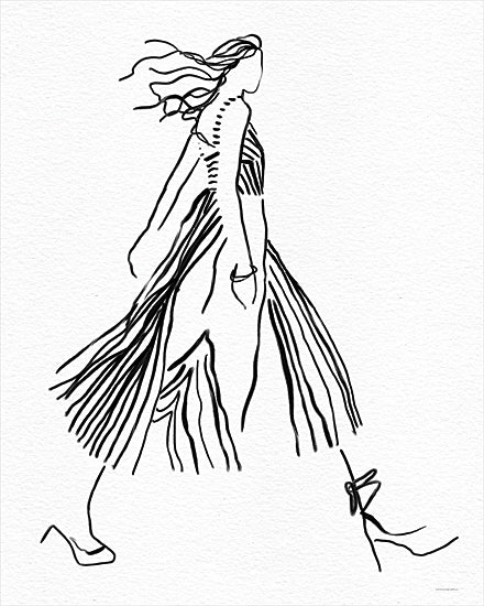 Kamdon Kreations KAM1044 - KAM1044 - It Has Pockets - 12x16 fashion illustration, line drawing woman, flowing dress, runway sketch, minimalist figure, modern feminine art, ink linework, movement and motion, contemporary figurative, chic style, black and white, whimsical fashion sketch from Penny Lane