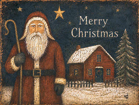 Keith Bowman KB154 - KB154 - Olde Time Santa - 16x12 holidays & seasonal, figurative, landscape, typography, christmas, winter, santa, snowy scene, pine tree, star, cottage, folk art, vintage, oil painting, red from Penny Lane
