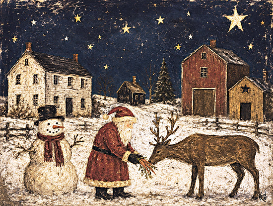 Keith Bowman KB156 - KB156 - Midnight Feed - 16x12 holidays & seasonal, animals, landscape, christmas, winter, wildlife, santa, snowman, reindeer, snowy landscape, stars, barn, folk art, vintage, acrylic, multicolor from Penny Lane