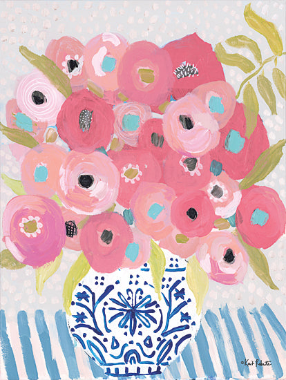 Kait Roberts KR900 - KR900 - Burst of Summer   - 12x16 pink floral bouquet, abstract flowers, bright colors, modern vase, decorative art, contemporary style from Penny Lane