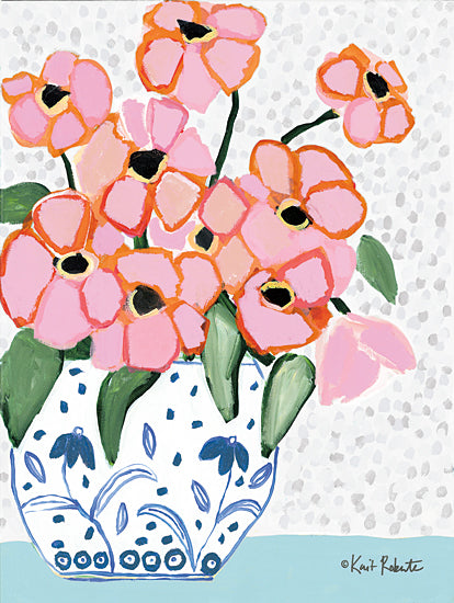 Kait Roberts KR901 - KR901 - Pink and Peach Harmony  - 12x16 pink and orange flowers, modern floral arrangement, abstract style, colorful flowers, decorative art from Penny Lane