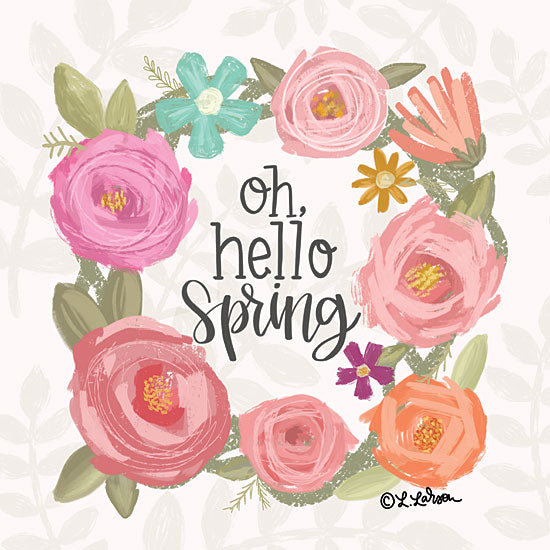 Lisa Larson LAR524 - LAR524 - Oh Hello Spring - 12x12 floral wreath spring, oh hello spring, hand-painted flowers, pastel blooms, seasonal greeting decor, colorful flower ring, cheerful nature art from Penny Lane
