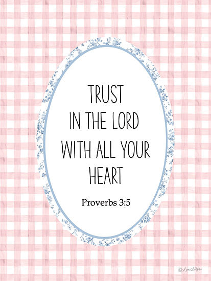 Lisa Larson LAR730 - LAR730 - Trust in the Lord     - 12x16 typography, religious & spiritual, backgrounds & patterns, inspirational, word art, bible verse, floral border, gingham, feminine, decorative, digital illustration, pink from Penny Lane