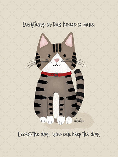 Lisa Larson LAR771 - LAR771 - You Can Keep the Dog - 12x16 animals, typography, backgrounds & patterns, pets, humor, word art, cat, tabby, red collar, whimsical, decorative, digital illustration, neutral from Penny Lane