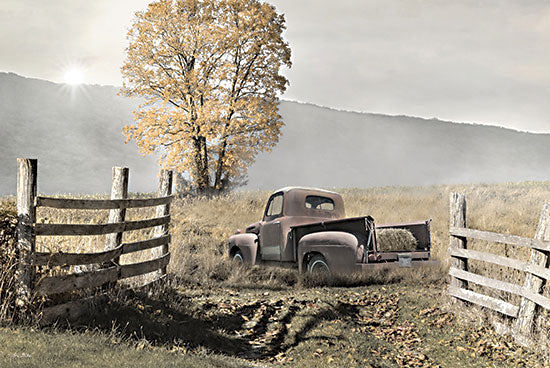 Lori Deiter LD3275 - LD3275 - Virginia Countryside in Autumn    - 18x12 landscape, botanical, country, rural, trees, leaves, path, truck, old truck, autumn, fall foliage, fence, field, rustic, vintage, moody, photography, yellow from Penny Lane
