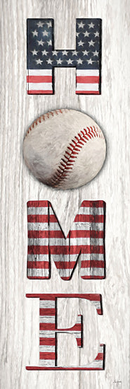 Lori Deiter LD3652 - LD3652 - Patriotic Baseball Home Sign  - 12x36 vertical home sign, patriotic baseball decor, stars and stripes letters, american flag theme, baseball accent, red white blue sports sign, farmhouse word art, americana wall decor, rustic wood background from Penny Lane