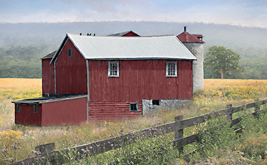 Lori Deiter LD4009 - LD4009 - The Hills Beyond - 18x12 landscape, country, rural, trees, barn, silo, fence, field, hills, farm, summer, painterly, oil painting, red from Penny Lane