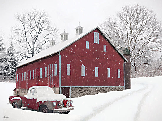 Lori Deiter LD4046 - LD4046 - The Snowy Path Home - 16x12 red barn, vintage truck, snow, Christmas wreath from Penny Lane