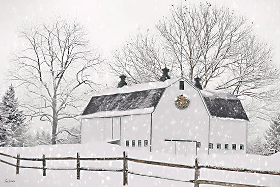Lori Deiter LD4047 - LD4047 - Winter's White Blanket - 18x12 white barn, snowfall, wreath, winter farm from Penny Lane