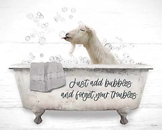 Lori Deiter LD4091 - LD4091 - Just Add Bubbles - 16x12 animals, home spaces, typography, farm animals, bath, humor, word art, goat, bathtub, bubbles, quote, whimsical, modern farmhouse, digital illustration, neutral from Penny Lane