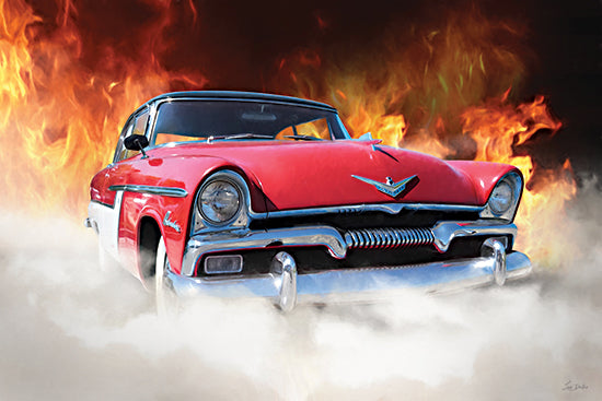 Lori Deiter LD4106 - LD4106 - Flaming Plymouth - 18x12 travel, transportation, vintage car, fire, smoke, classic car, automobile, vintage, moody, digital painting, red from Penny Lane