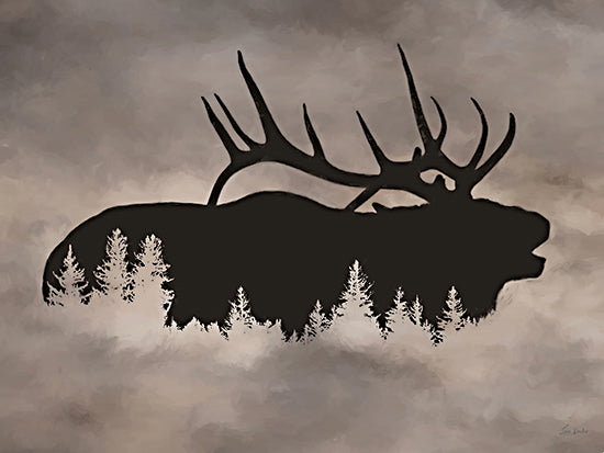 Lori Deiter LD4135 - LD4135 - Woods Within Elk       - 16x12 animals, landscape, abstract, wildlife, trees, elk, forest, pine trees, silhouette, foggy, moody, decorative, digital illustration, neutral from Penny Lane