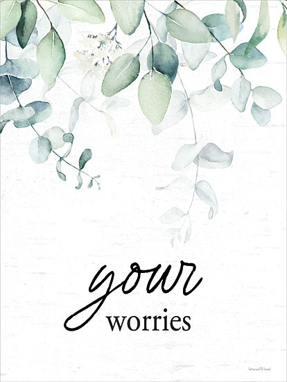 lettered & lined LET1205 - LET1205 - Your Worries - 12x16 eucalyptus greenery wall art, watercolor botanical print, soft green leaves artwork, modern farmhouse decor, spa style wall art, nature inspired home decor, minimalist botanical painting, neutral floral wall decor, calming leaf illustration from Penny Lane