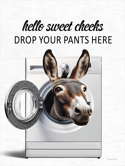 lettered & lined LET1319 - LET1319 - Drop Your Pants Here Donkey - 12x16 laundry today or bear naked tomorrow, funny laundry room sign, bear illustration, humorous home decor, rustic typography, neutral background, laundry wall art, woodland animal, farmhouse laundry decor, playful pun, modern farmhouse sign from Penny Lane