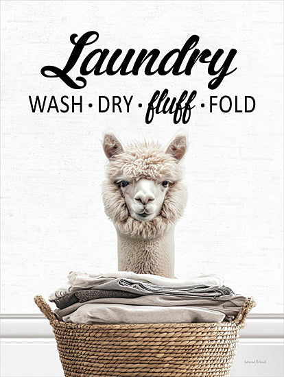 lettered & lined LET1328 - LET1328 - Laundry Fluff Alpaca - 12x16 the laundry room loads of fun, goat on washing machine, funny laundry room sign, farmhouse humor, whimsical animal artwork, neutral background, playful laundry decor, modern farmhouse typography, rustic wall art, pun sign from Penny Lane