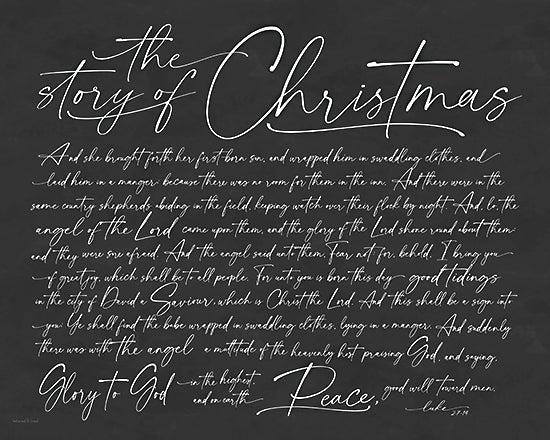 lettered & lined LET1396 - LET1396 - The Story of Christmas (horizontal) - 16x12 Christmas story scripture, chalkboard typography, Luke 2:7-14 from Penny Lane