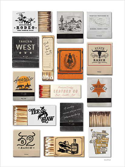 lettered & lined LET1399 - LET1399 - Western Matchbook Collection - 12x16 western, typography, hobbies & entertainment, animals, still life, cowboy, ranch life, rodeo, signs, word art, stylized animals, matchbooks, vintage matchbooks, desert, longhorn, cactus, motel, tavern, vintage, decorative, photography, neutral from Penny Lane