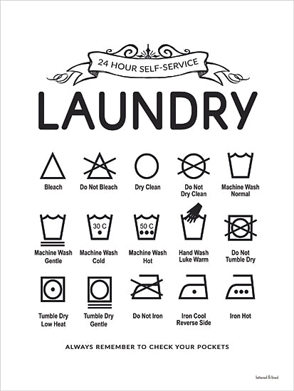 lettered & lined LET1459 - LET1459 - Laundry Guide - 12x16 home spaces, typography, symbols & icons, laundry, signs, word art, laundry symbols, care instructions, household, washing, drying, ironing, decorative, vintage, vector art, black & white from Penny Lane