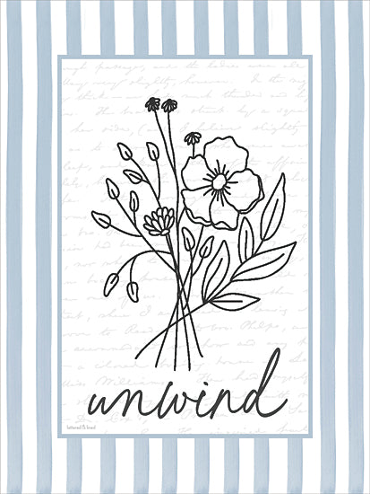 lettered & lined LET1480 - LET1480 - Unwind Floral - 12x16 botanical, backgrounds & patterns, typography, floral, greenery, leaves, word art, bouquet, script, hand drawn, minimalist, whimsical, feminine, digital illustration, blue from Penny Lane