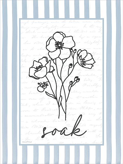 lettered & lined LET1482 - LET1482 - Soak Floral - 12x16 botanical, home spaces, backgrounds & patterns, typography, floral, bath, word art, outline, script, french script, minimalist, feminine, contemporary, digital illustration, blue from Penny Lane