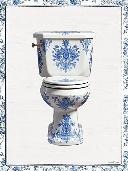 lettered & lined LET1539 - LET1539 - Toile Toilet - 12x16 home spaces, backgrounds & patterns, botanical, bath, floral, toilet, porcelain, toile, blue & white, decorative, vintage, digital illustration, blue from Penny Lane