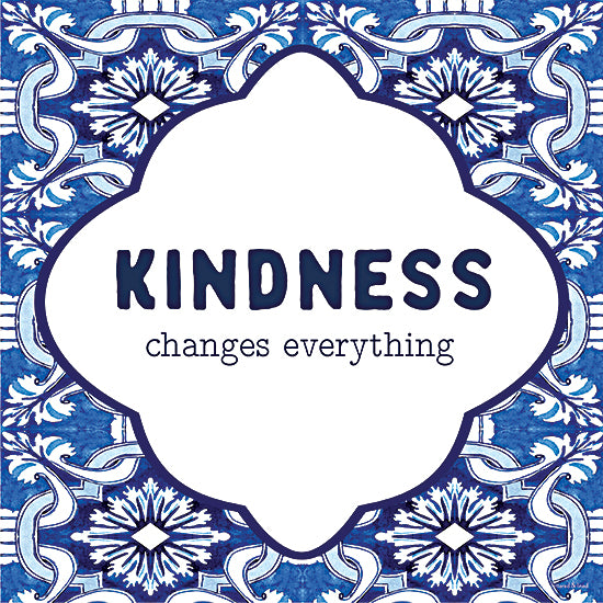 lettered & lined LET1552 - LET1552 - Kindness Changes Everything - 12x12 backgrounds & patterns, typography, world culture, inspirational, word art, tile, quote, positive message, intricate, decorative, vintage, digital illustration, blue & white from Penny Lane