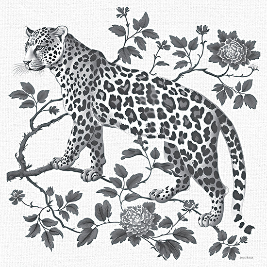 lettered & lined LET1564 - LET1564 - The Patterned Grove - 12x12 black and white leopard, floral branches, monochrome wildlife art, decorative big cat illustration, botanical background, elegant animal decor, detailed pattern art from Penny Lane
