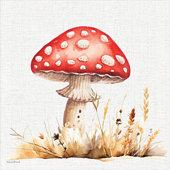 lettered & lined LET1616 - LET1616 - Toadstool Treasures 2 - 12x12 red mushroom watercolor, spotted toadstool, whimsical fungi, autumn meadow, woodland illustration, fall botanical art, storybook style, cottagecore decor, nature painting, textured canvas background, seasonal wall art from Penny Lane