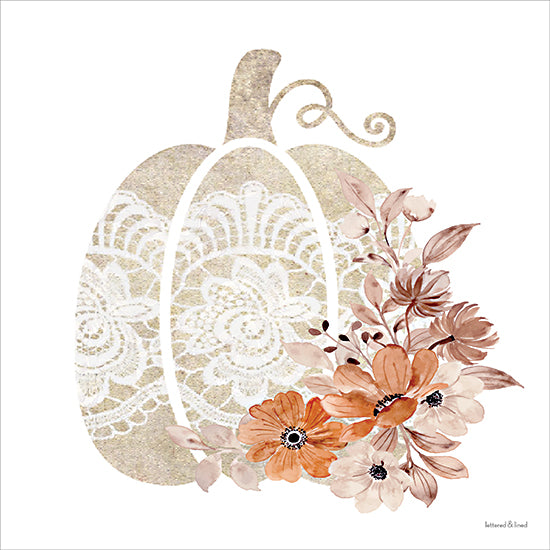 lettered & lined LET1625 - LET1625 - Lace Pumpkin 2 - 12x12 floral pumpkin watercolor,autumn harvest pumpkin,soft neutral pumpkin illustration,orange cream flowers,botanical fall bouquet,pumpkin floral cluster,thanksgiving decor,modern farmhouse fall design,rustic autumn art from Penny Lane
