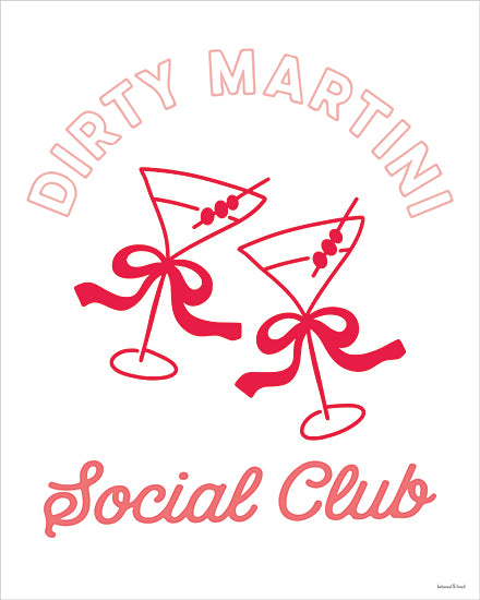 lettered & lined LET1644 - LET1644 - Social Club Martinis with Bows - 12x16 dirty martini social club typography sign pink martini glasses olives cocktail bar aesthetic retro cocktail club girls night drink illustration from Penny Lane