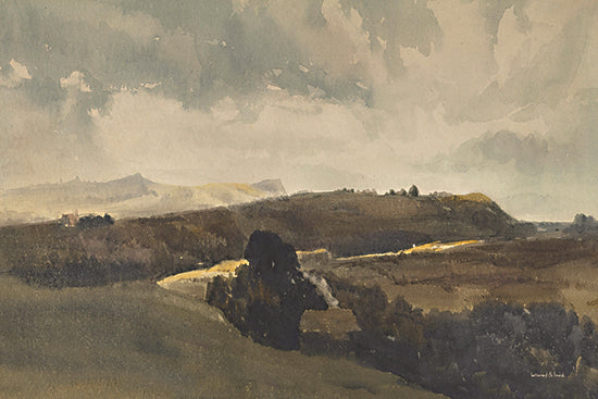 lettered & lined LET857 - LET857 - Rolling Hills - 18x12 landscape painting, rural countryside, rolling hills, cloudy sky, scenic horizon, nature view, muted tones, vintage style landscape from Penny Lane