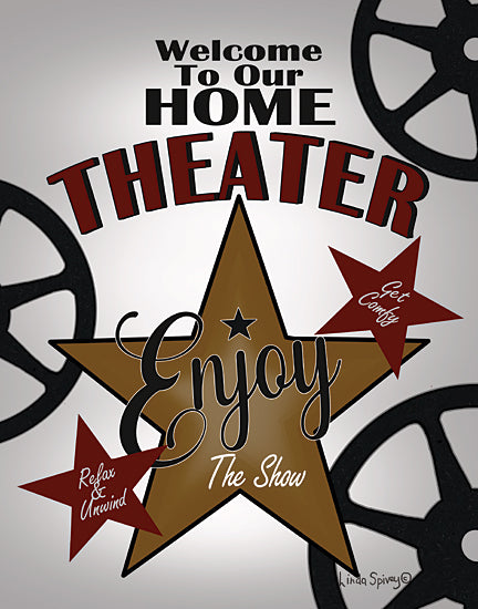 Linda Spivey LS1934 - LS1934 - Enjoy the Show - 12x16 hobbies & entertainment, home spaces, typography, cinema, man cave, signs, word art, film reel, movie night, theater room, entertainment room, star, decorative, vintage, digital illustration, gray from Penny Lane