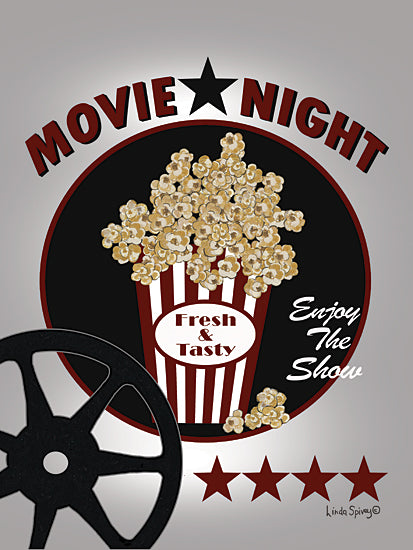 Linda Spivey LS1935 - LS1935 - Movie Night - 12x16 hobbies & entertainment, food & drink, typography, symbols & icons, cinema, word art, signs, popcorn, film reel, stars, movie, entertainment, decorative, vintage, digital illustration, gray from Penny Lane