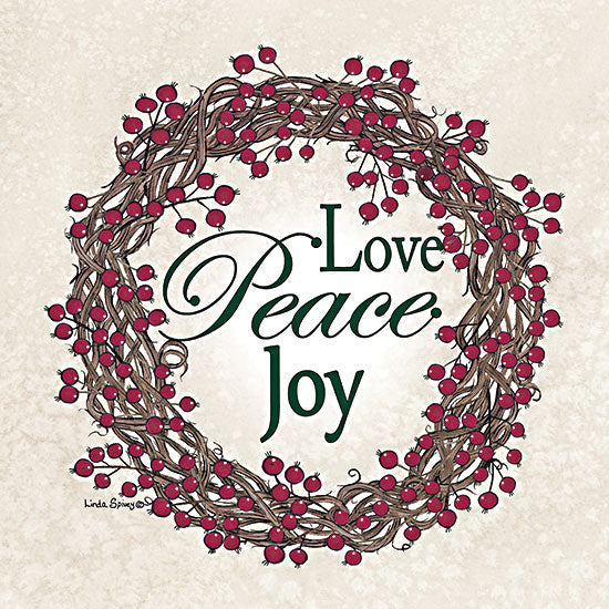 Linda Spivey LS1946 - LS1946 - Christmas Berry Wreath - 12x12 holiday wreath red berries vine wreath love peace joy typography christmas farmhouse decor rustic winter greenery from Penny Lane