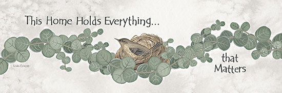 Linda Spivey LS1968 - LS1968 - This Home Holds Everything that Matters - 36x12 animals, botanical, home spaces, symbols & icons, typography, birds, wildlife, greenery, leaves, inspirational, word art, nest, eucalyptus, sentiment, family, soft, contemporary, decorative, digital illustration, neutral from Penny Lane