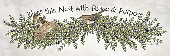 Linda Spivey LS1970 - LS1970 - Bless This Nest - 36x12 animals, botanical, typography, birds, greenery, leaves, inspirational, word art, nest, peace, purpose, decorative, feminine, watercolor, green from Penny Lane