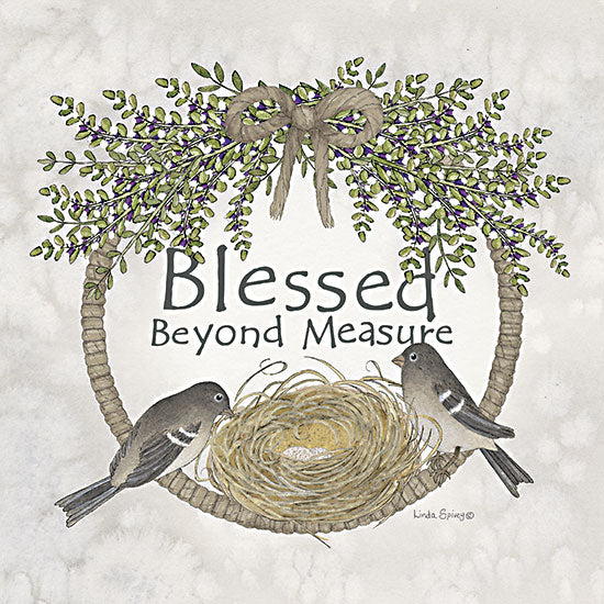 Linda Spivey LS1973 - LS1973 - Blessed Beyond Measure Wreath - 12x12 animals, botanical, typography, religious & spiritual, birds, greenery, leaves, inspirational, word art, nest, eggs, wreath, ribbon, decorative, whimsical, digital illustration, neutral from Penny Lane