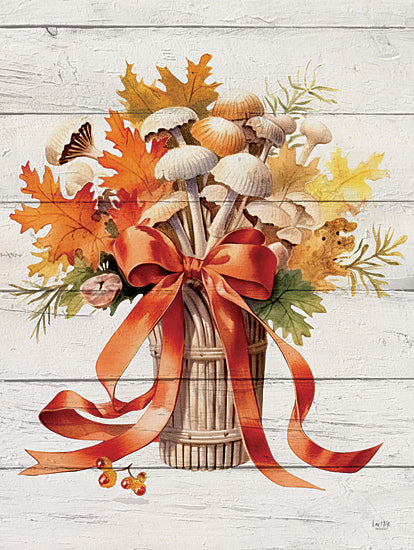 Lux + Me Designs LUX1043 - LUX1043 - Season's Blessings Mushrooms - 12x16 botanical, holidays & seasonal, still life, leaves, fall, harvest, mushrooms, autumn leaves, basket, decorative, painterly, watercolor, red from Penny Lane