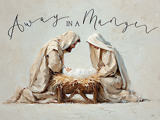 Lux + Me Designs LUX1171 - LUX1171 - Away in a Manger - 16x12 religious & spiritual, holidays & seasonal, figurative, typography, christmas, baby, word art, nativity, mary, joseph, jesus, manger, christian, scripture, painterly, vintage, oil painting, neutral from Penny Lane