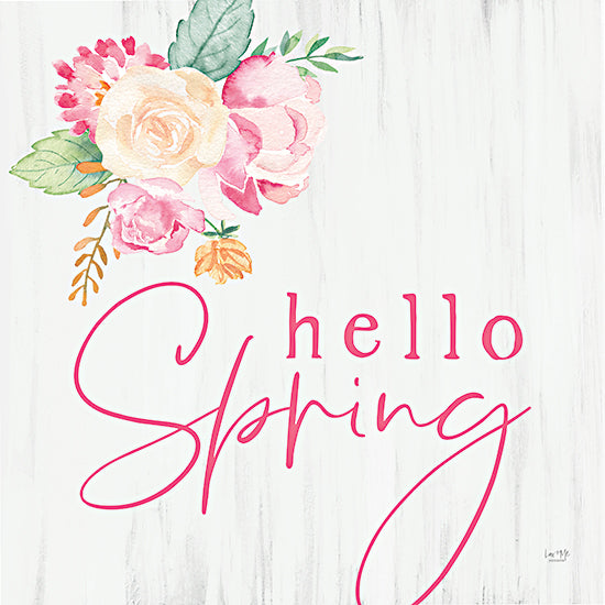 Lux + Me Designs LUX761 - LUX761 - Hello Spring    - 12x12 Hello spring, pink floral bouquet, seasonal greeting, watercolor flowers, cheerful design from Penny Lane