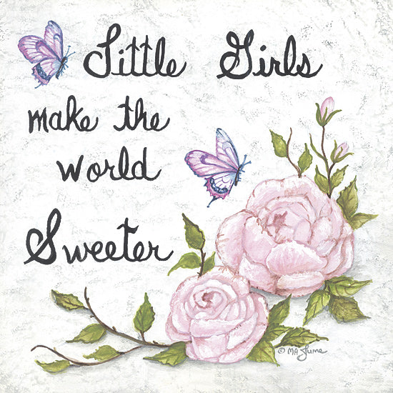 Mary Ann June MARY662 - MARY662 - Little Girls Make the World Sweeter - 12x12 floral painting, butterflies, pink roses, inspirational quote, nursery wall art, sweet feminine message, little girls make world sweeter from Penny Lane