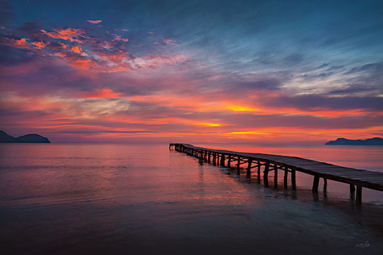 Martin Podt MPP1198 - MPP1198 - Lonely Pier at Dawn - 18x12 wooden pier into calm sea, vibrant sunset sky, tranquil coastal waterscape from Penny Lane