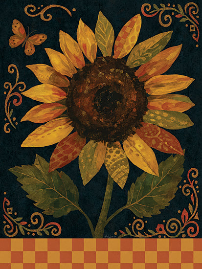 Nicole DeCamp ND1043 - ND1043 - Summer's End II - 12x16 sunflower single bloom, autumn floral, rustic decorative painting from Penny Lane