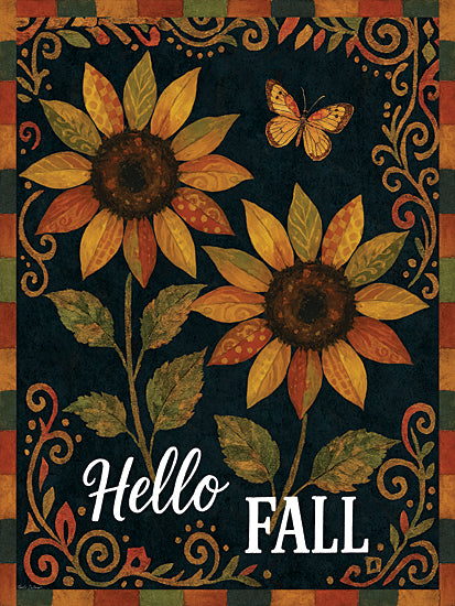 Nicole DeCamp ND1044 - ND1044 - Hello Fall Sunflowers - 12x16 sunflowers, hello fall text, autumn floral design, seasonal decor from Penny Lane