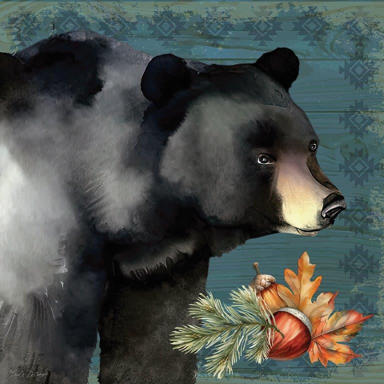 Nicole DeCamp ND200 - ND200 - Black Bear - 12x12 Bear, Black Bear, Sideview, Acorn, Leaves, Fall, Pattern, Watercolor from Penny Lane