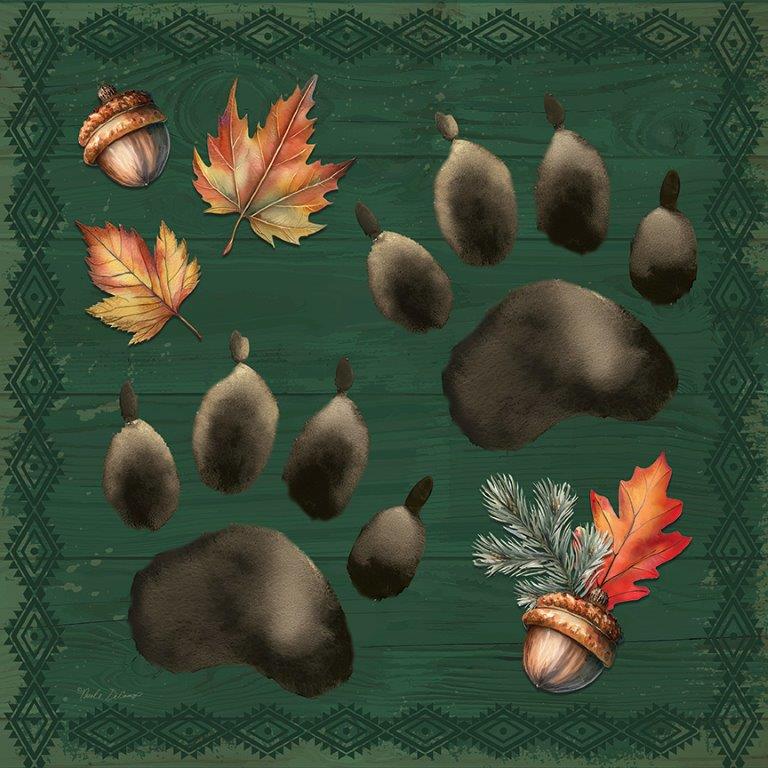 Nicole DeCamp ND201 - ND201 - Bear Paw Prints - 12x12 Fall, Paw Prints, Bear Pawprints, Leaves, Fall Leaves, Acorns, Pine Needles, Pattern  from Penny Lane