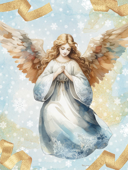 Nicole DeCamp ND654 - ND654 - Christmas Angel - 12x16 Christmas, Holidays, Religious, Angel, Winter, Snow, Gold Ribbons from Penny Lane