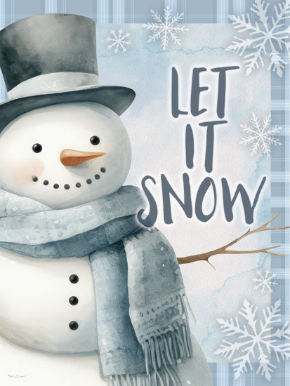 Nicole DeCamp ND662 - ND662 - Let It Snow - 12x16 Winter, Snowman, Snowflakes, Let It Snow, Typography, Signs, Textual Art, Top Hat, Scarf, Plaid, Blue & White from Penny Lane