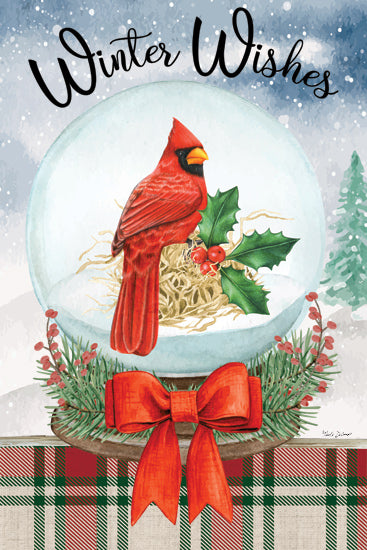 Nicole DeCamp ND687 - ND687 - Winter Wishes Robin - 12x18 Christmas, Holidays, Snow Globe, Cardinal, Bird Nest, Holly, Berries, Red Ribbon, Winter Wishes, Typography, Signs, Textual Art, Plaid, Winter, Snow from Penny Lane